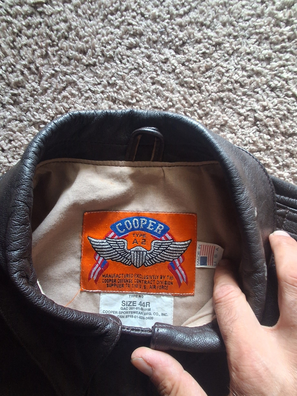 Vintage 90s Cooper Type A-2 Goatskin Leather NRA Flight Jacket Bomber-44 - Picture 8 of 16